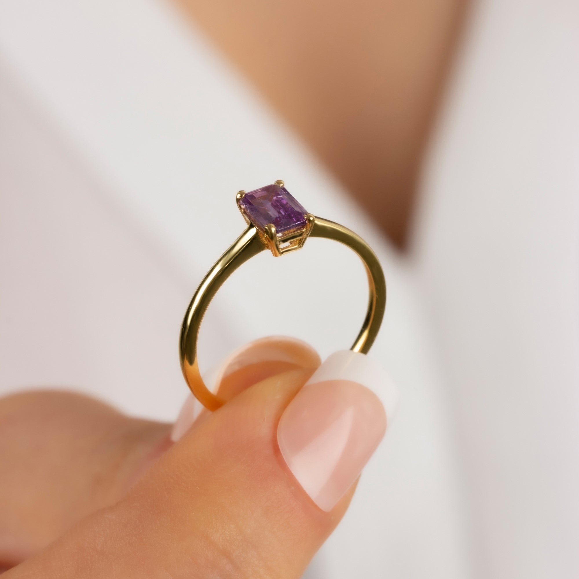 Rectangle Alexandrite Ring in 14K Solid Gold | June Birthstone Queen Jewelry Rings