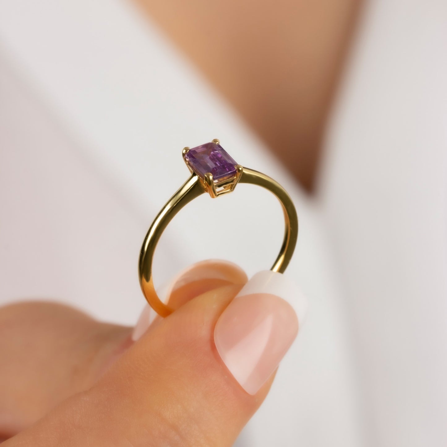Rectangle Alexandrite Ring in 14K Solid Gold | June Birthstone Queen Jewelry Rings