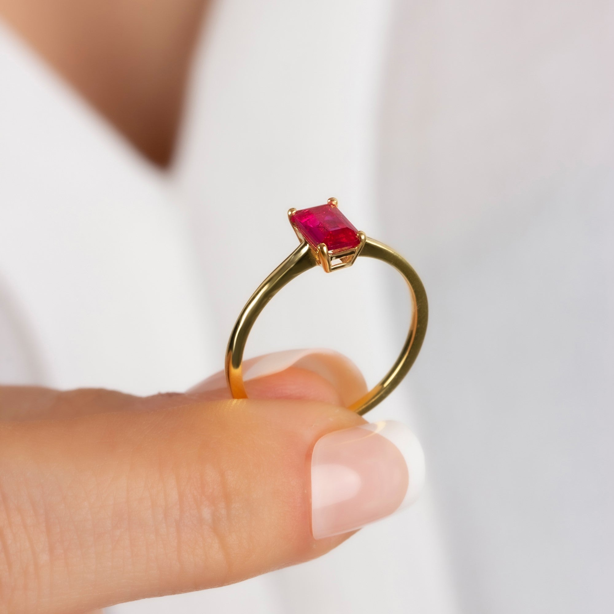 Rectangle Ruby Ring in 14K Solid Gold | July Birthstone Queen Jewelry Rings