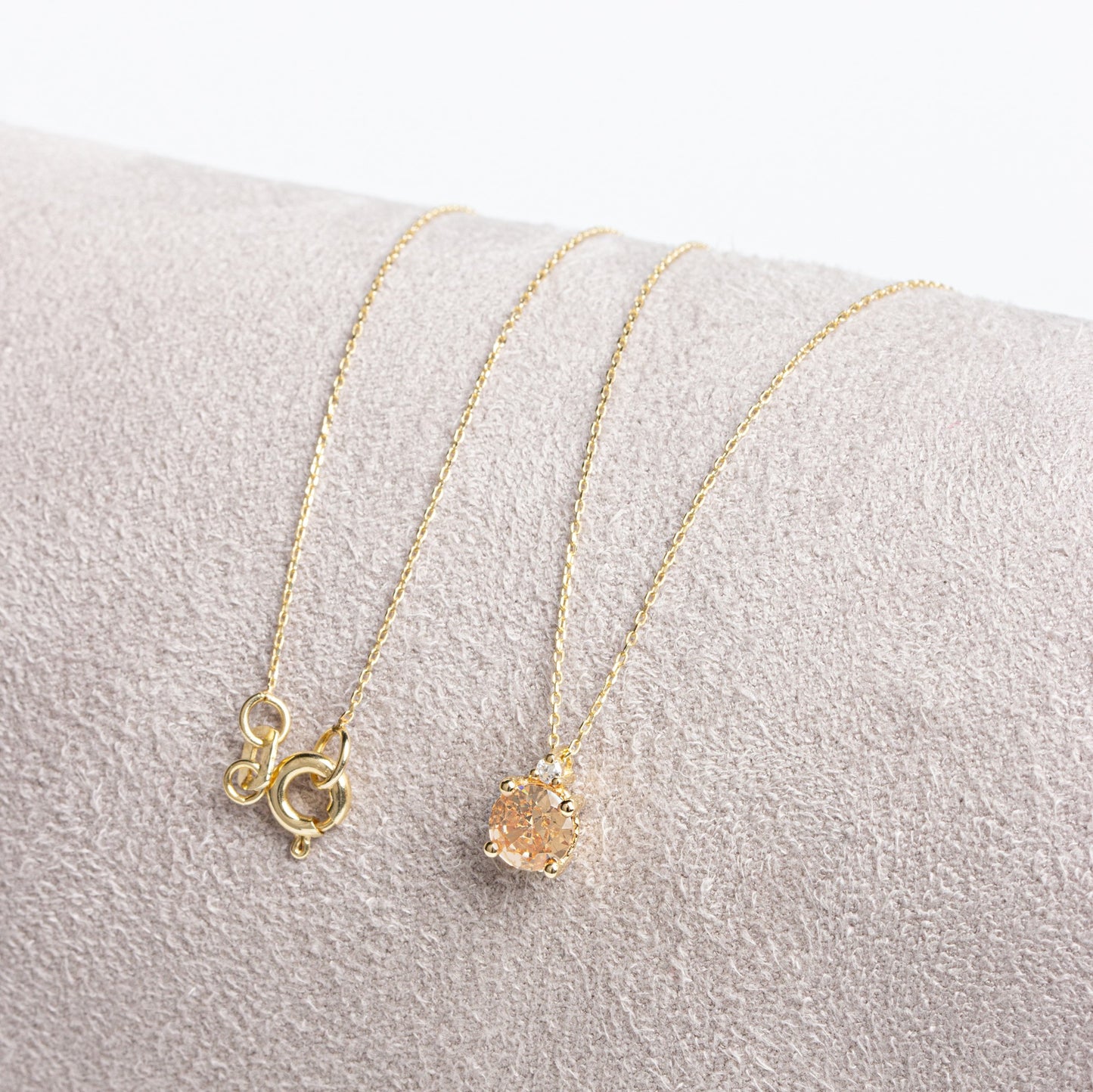 Round Citrine Necklace with Real Diamond in 14K Solid Gold, November Birthstone Queen Jewelry Necklace