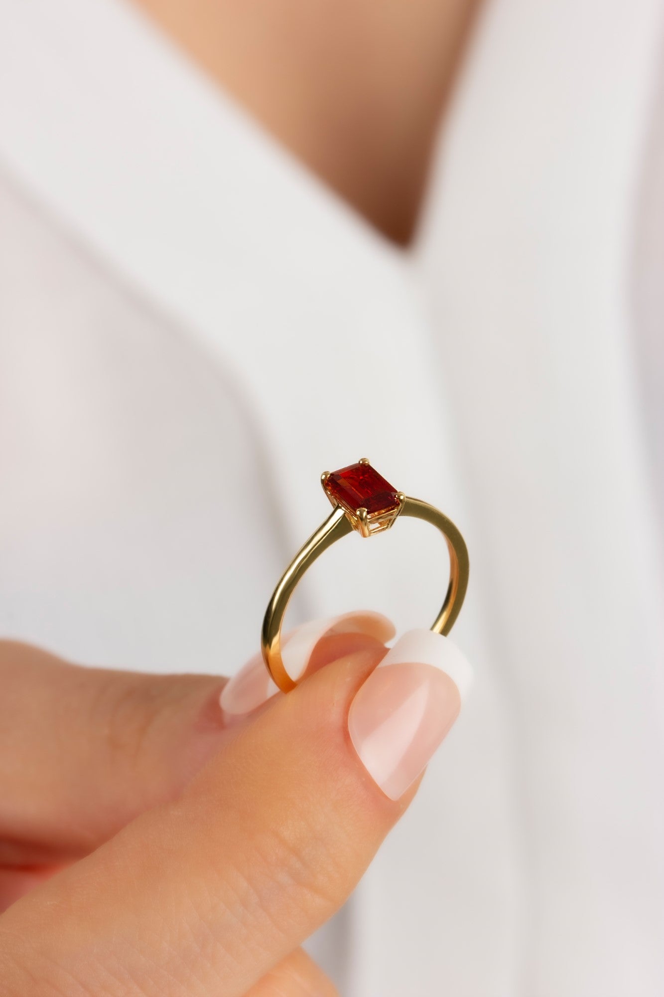 Rectangle Garnet Ring in 14K Solid Gold | January Birthstone Queen Jewelry Rings
