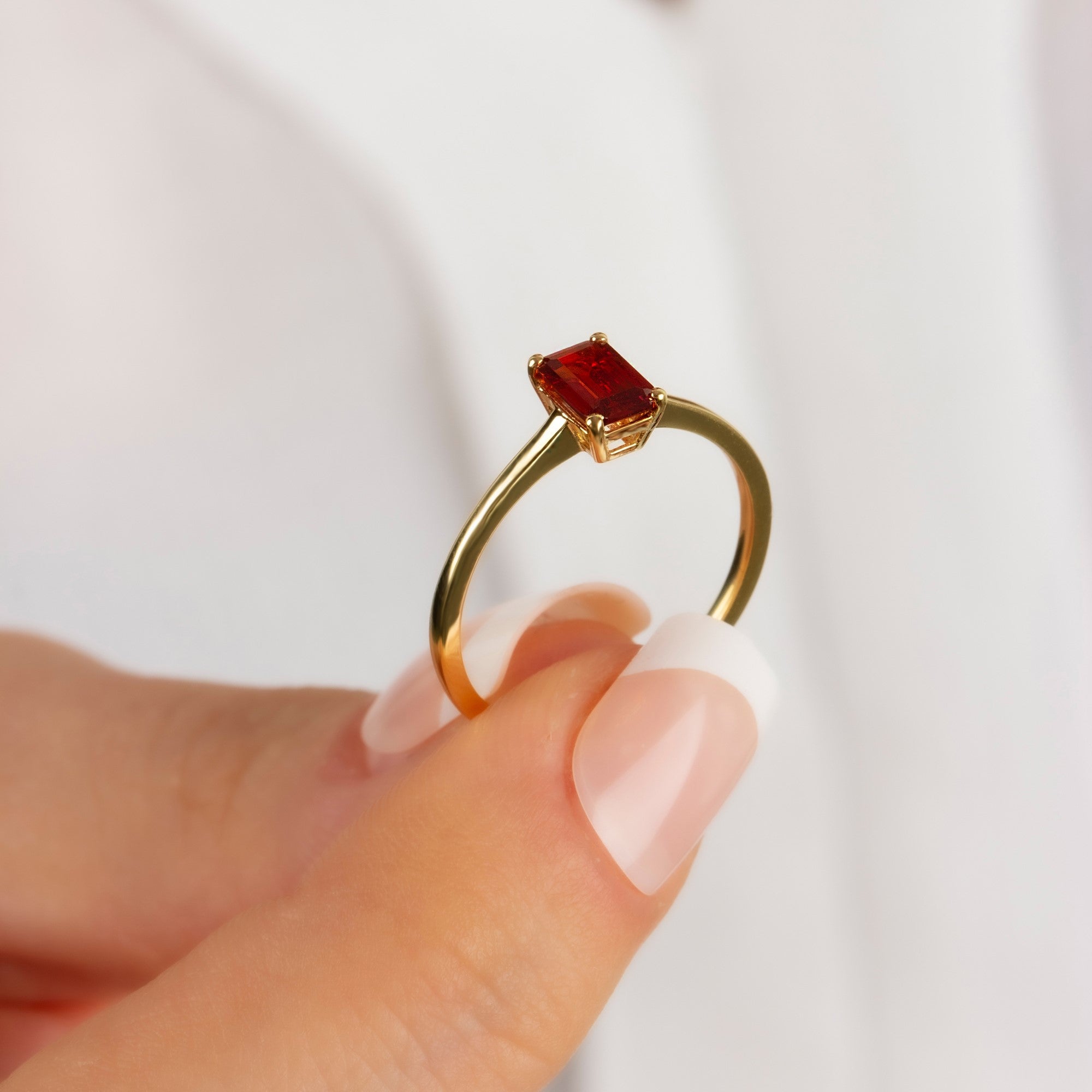 Rectangle Garnet Ring in 14K Solid Gold | January Birthstone Queen Jewelry Rings
