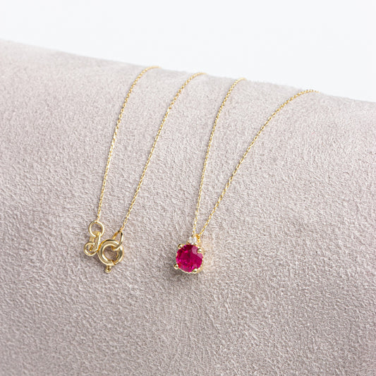 Round Ruby Necklace with Real Diamond in 14K Solid Gold, July Birthstone Queen Jewelry Necklace