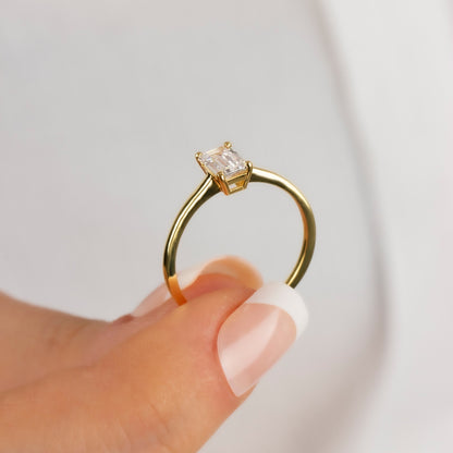 Rectangle White Topaz Ring in 14K Solid Gold | April Birthstone Queen Jewelry Rings