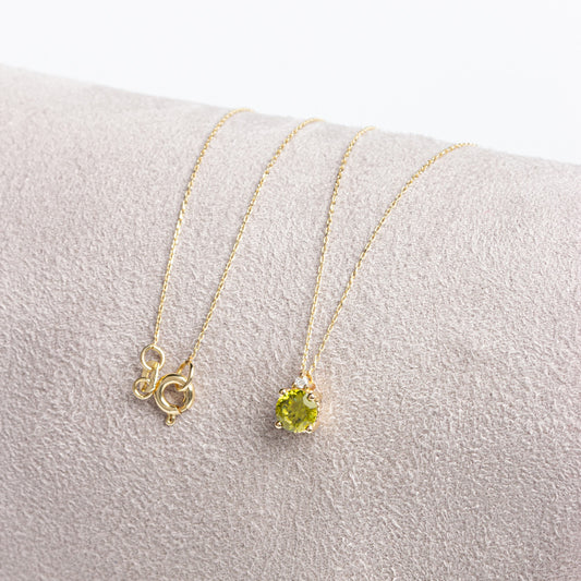 Round Peridot Necklace with Real Diamond in 14K Solid Gold, August Birthstone Queen Jewelry Necklace