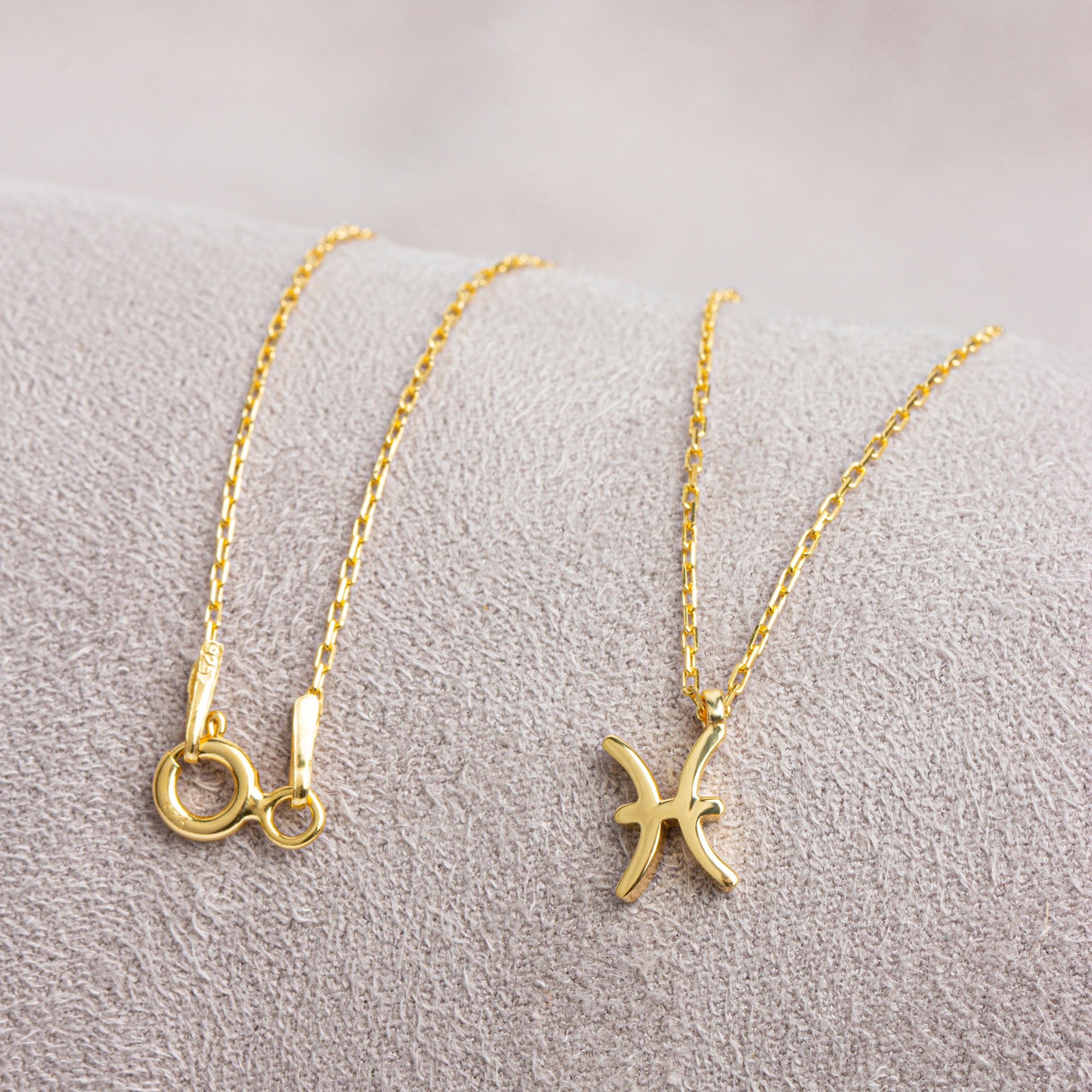 Pisces Zodiac Sign in 14K Solid Gold Necklace | Minimalist Horoscope Symbol Queen Jewelry Necklace