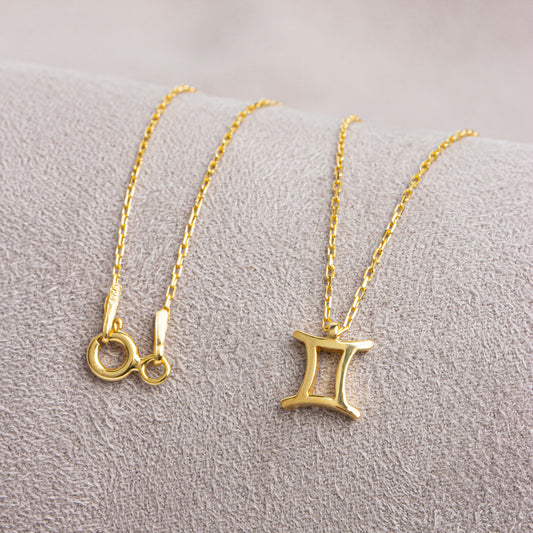 Gemini Zodiac Sign in 14K Solid Gold Necklace | Minimalist Horoscope Symbol Queen Jewelry Necklace