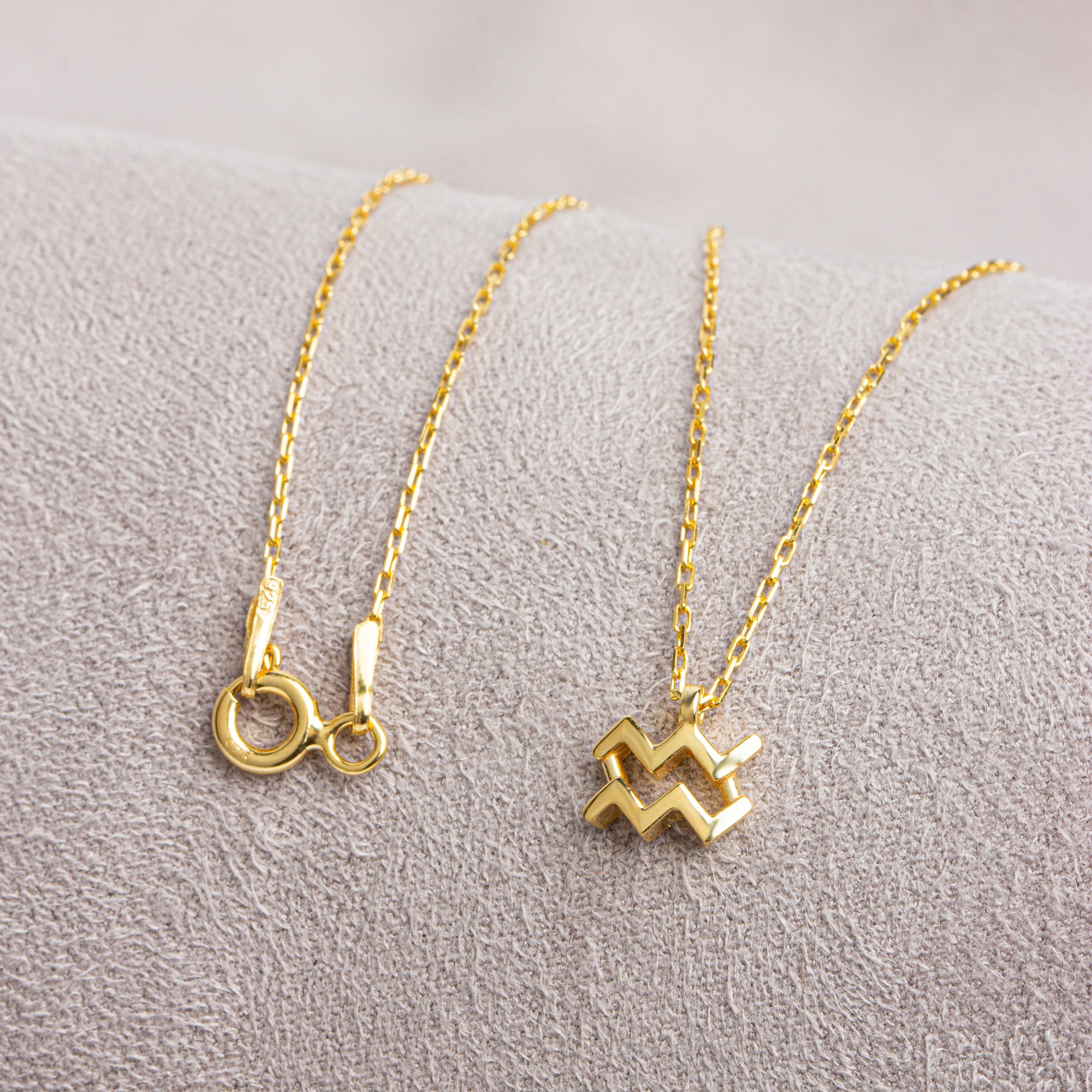 Aquarius Zodiac Sign in 14K Solid Gold Necklace | Minimalist Horoscope Symbol Queen Jewelry Necklace