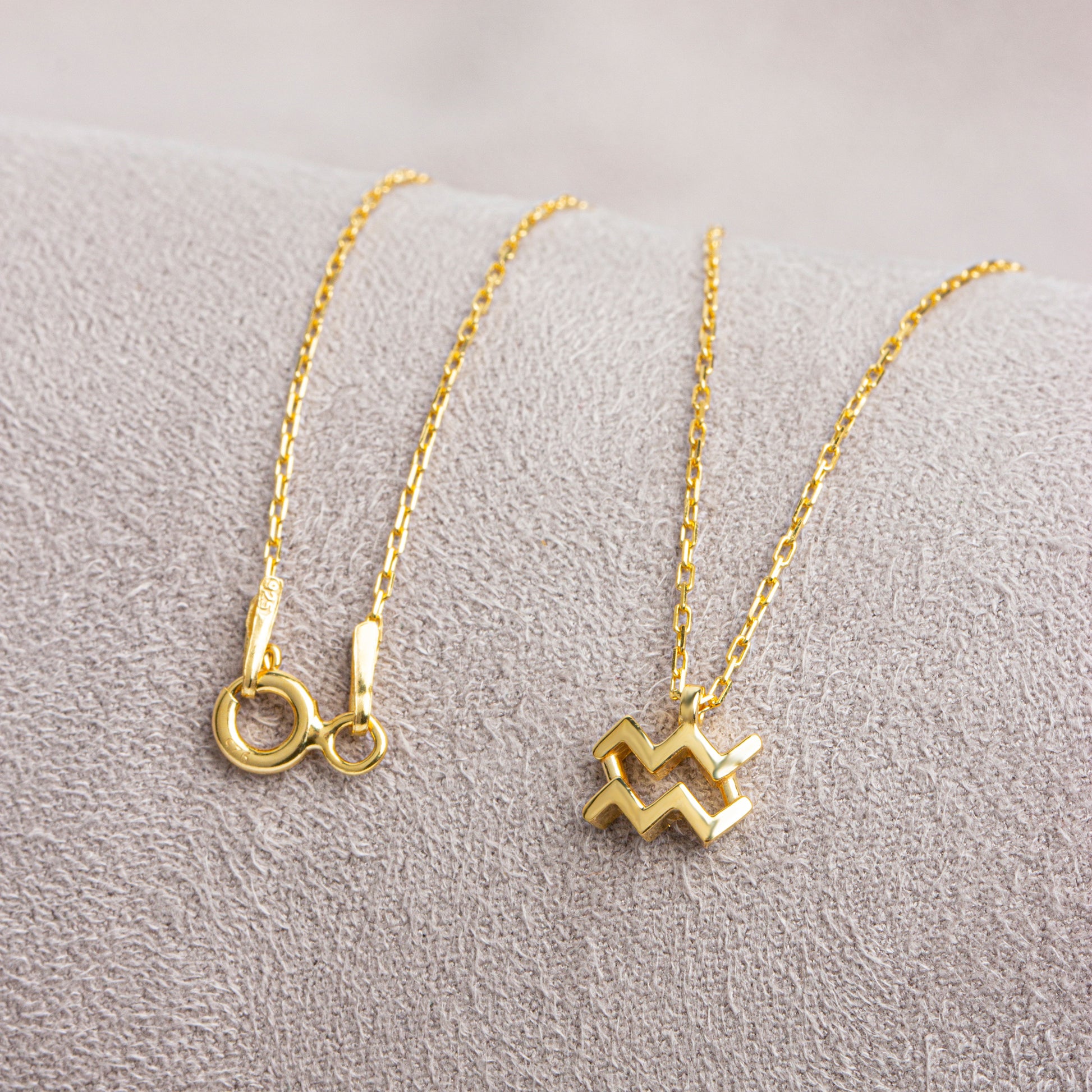 Aquarius Zodiac Sign in 14K Solid Gold Necklace | Minimalist Horoscope Symbol Queen Jewelry Necklace