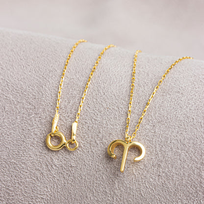 Aries Zodiac Sign in 14K Solid Gold Necklace | Minimalist Horoscope Symbol Queen Jewelry Necklace