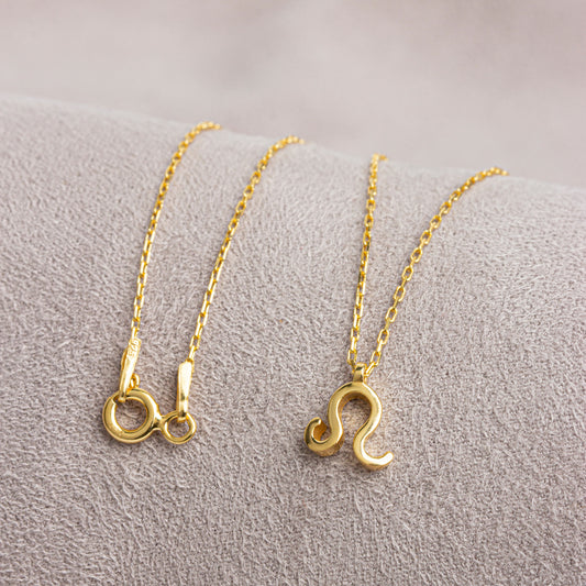 Leo Zodiac Sign in 14K Solid Gold Necklace | Minimalist Horoscope Symbol Queen Jewelry Necklace
