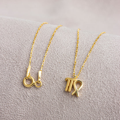 Virgo Zodiac Sign in 14K Solid Gold Necklace | Minimalist Horoscope Symbol Queen Jewelry Necklace