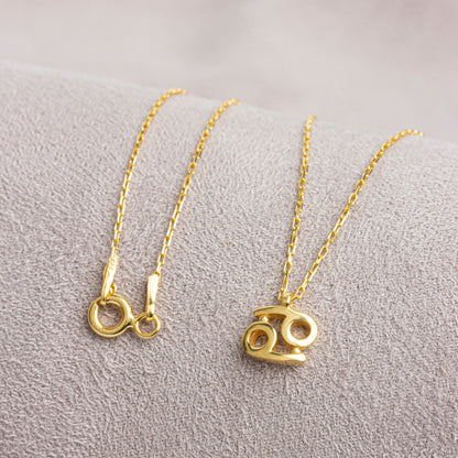 Cancer Zodiac Sign in 14K Solid Gold Necklace | Minimalist Horoscope Symbol Queen Jewelry Necklace
