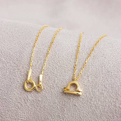 Libra Zodiac Sign in 14K Solid Gold Necklace | Minimalist Horoscope Symbol Queen Jewelry Necklace