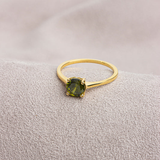 Round Peridot Ring 8K/10K/14K Solid Gold, August Birthstone