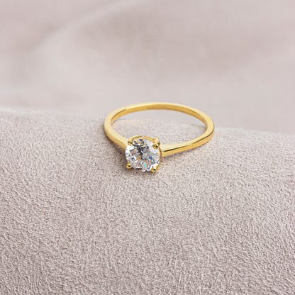 Round White Topaz Ring 8K/10K/14K Solid Gold, April Birthstone