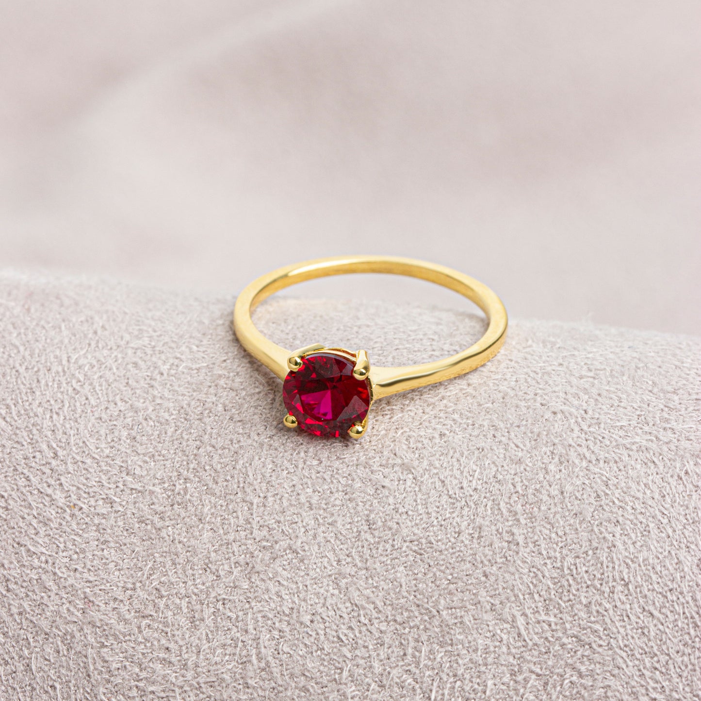 Round Ruby Ring 8K/10K/14K Solid Gold, July Birthstone