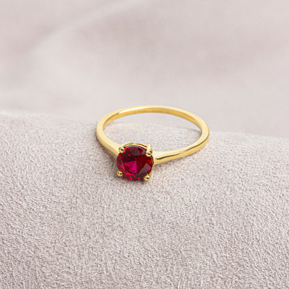 Round Ruby Ring 8K/10K/14K Solid Gold, July Birthstone