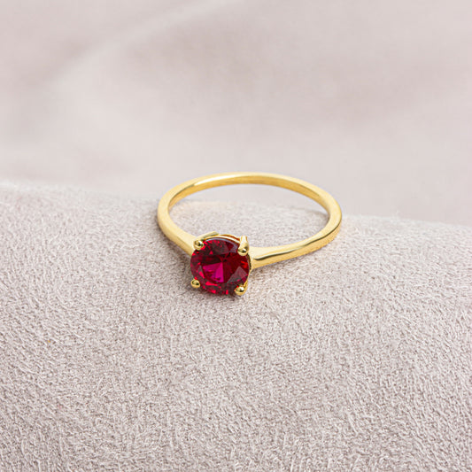 Round Ruby Ring 8K/10K/14K Solid Gold, July Birthstone