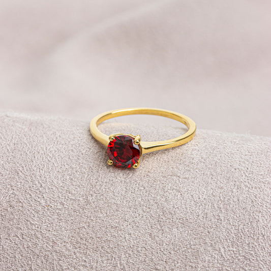 Round Garnet Ring 8K/10K/14K Solid Gold, January Birthstone