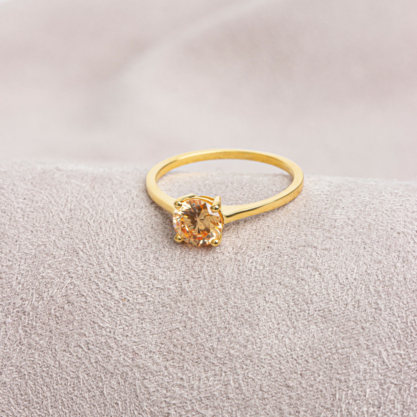 Round Citrine Ring 8K/10K/14K Solid Gold, November Birthstone
