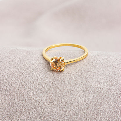 Round Citrine Ring 8K/10K/14K Solid Gold, November Birthstone