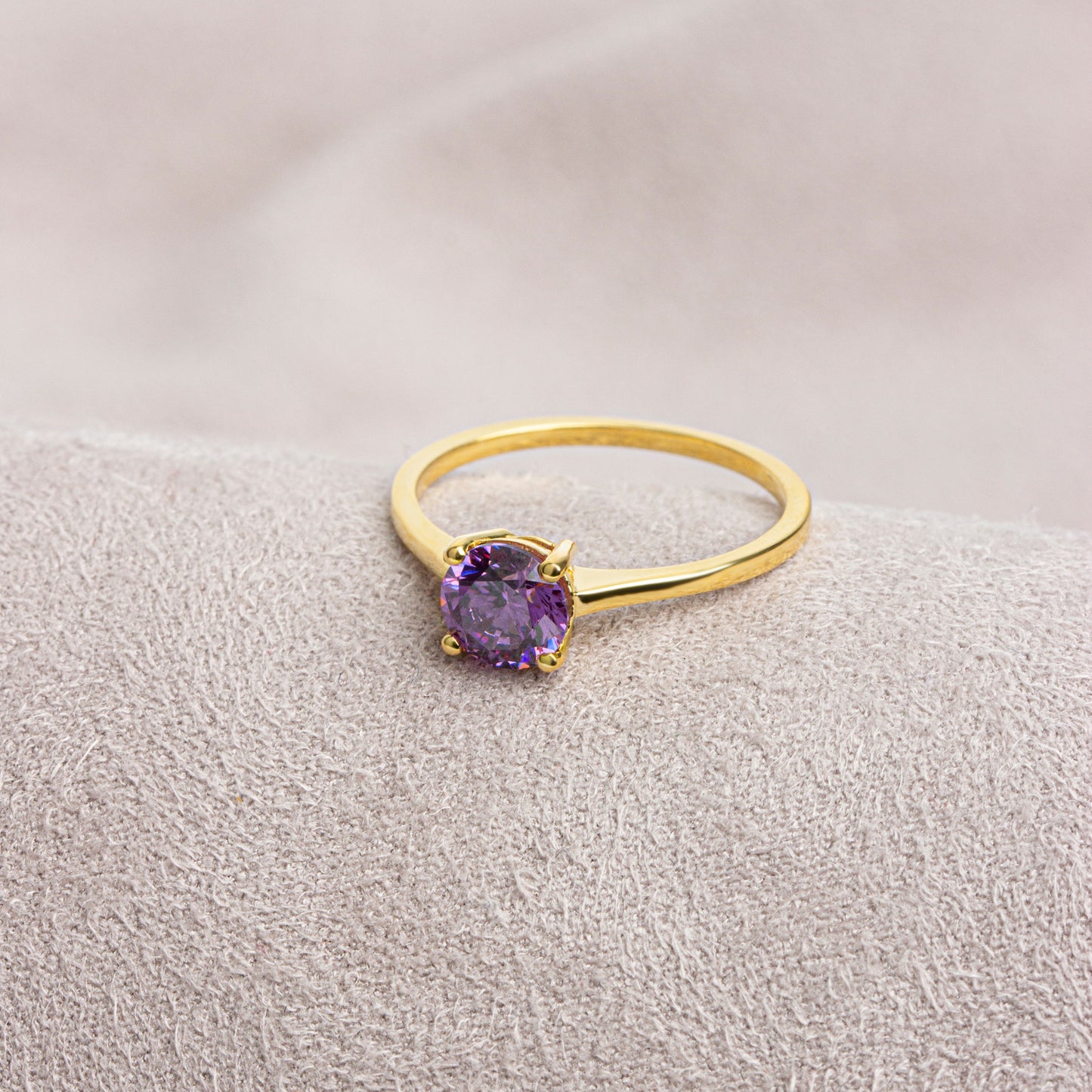 Round Amethyst Ring 8K/10K/14K Solid Gold, February Birthstone