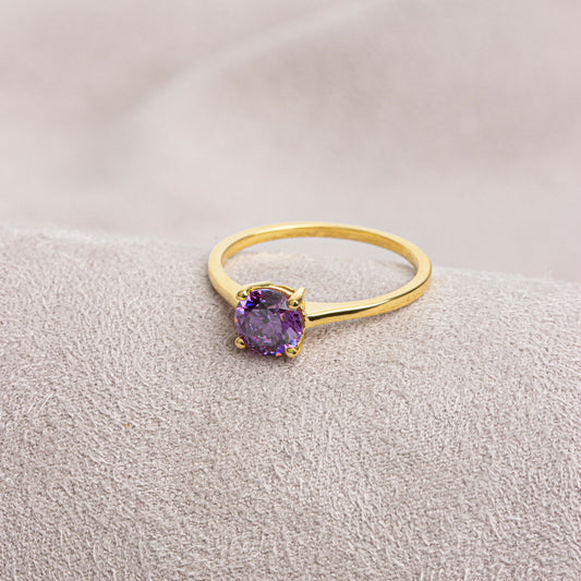 Round Amethyst Ring 8K/10K/14K Solid Gold, February Birthstone