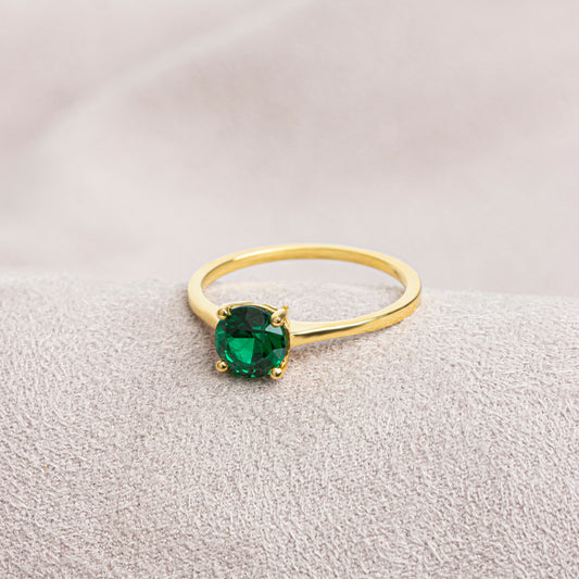 Round Emerald Ring 8K/10K/14K Solid Gold, May Birthstone