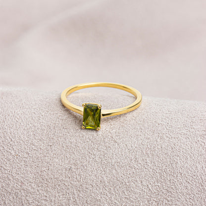 Rectangle Peridot Ring in 14K Solid Gold | August Birthstone Queen Jewelry Rings