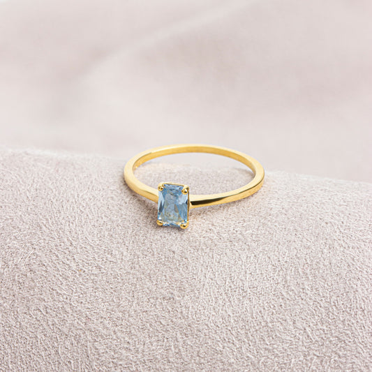 Rectangle Aquamarine Ring in 14K Solid Gold | March Birthstone Queen Jewelry Rings