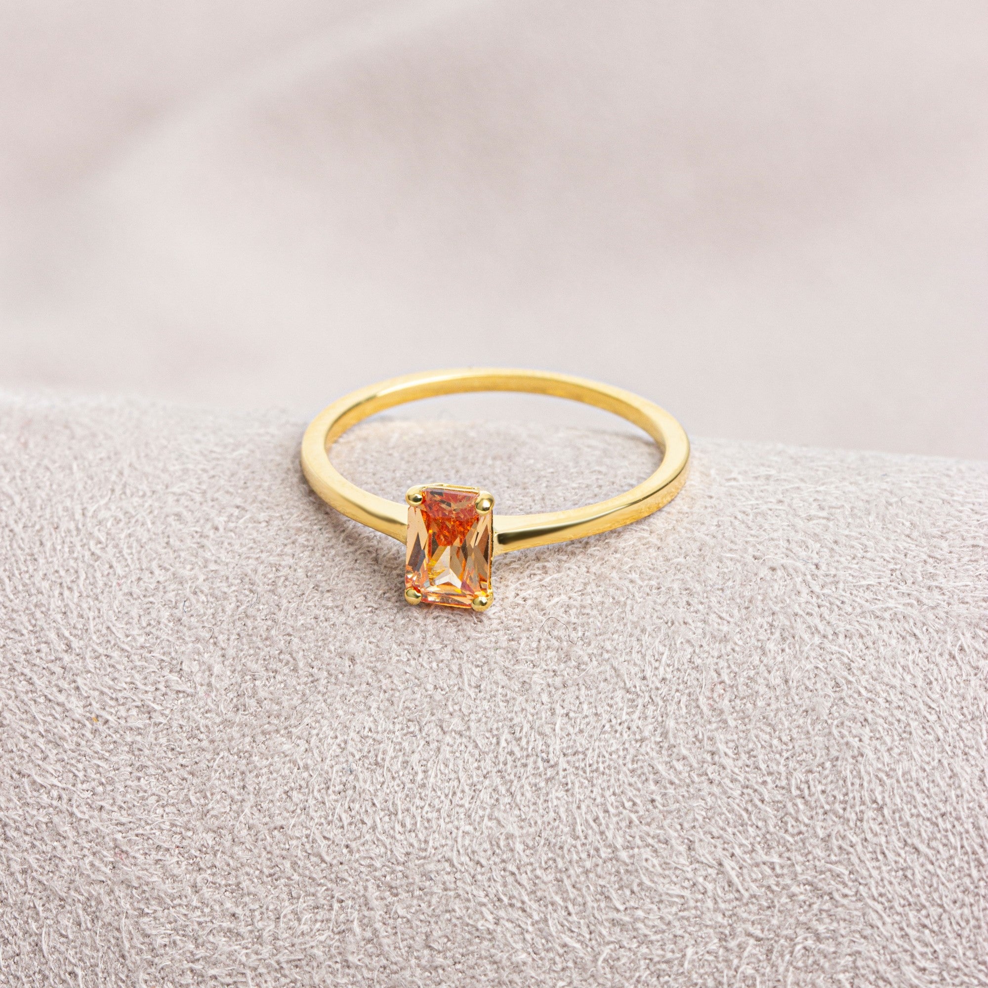 Rectangle Citrine Ring in 14K Solid Gold | November Birthstone Queen Jewelry Rings