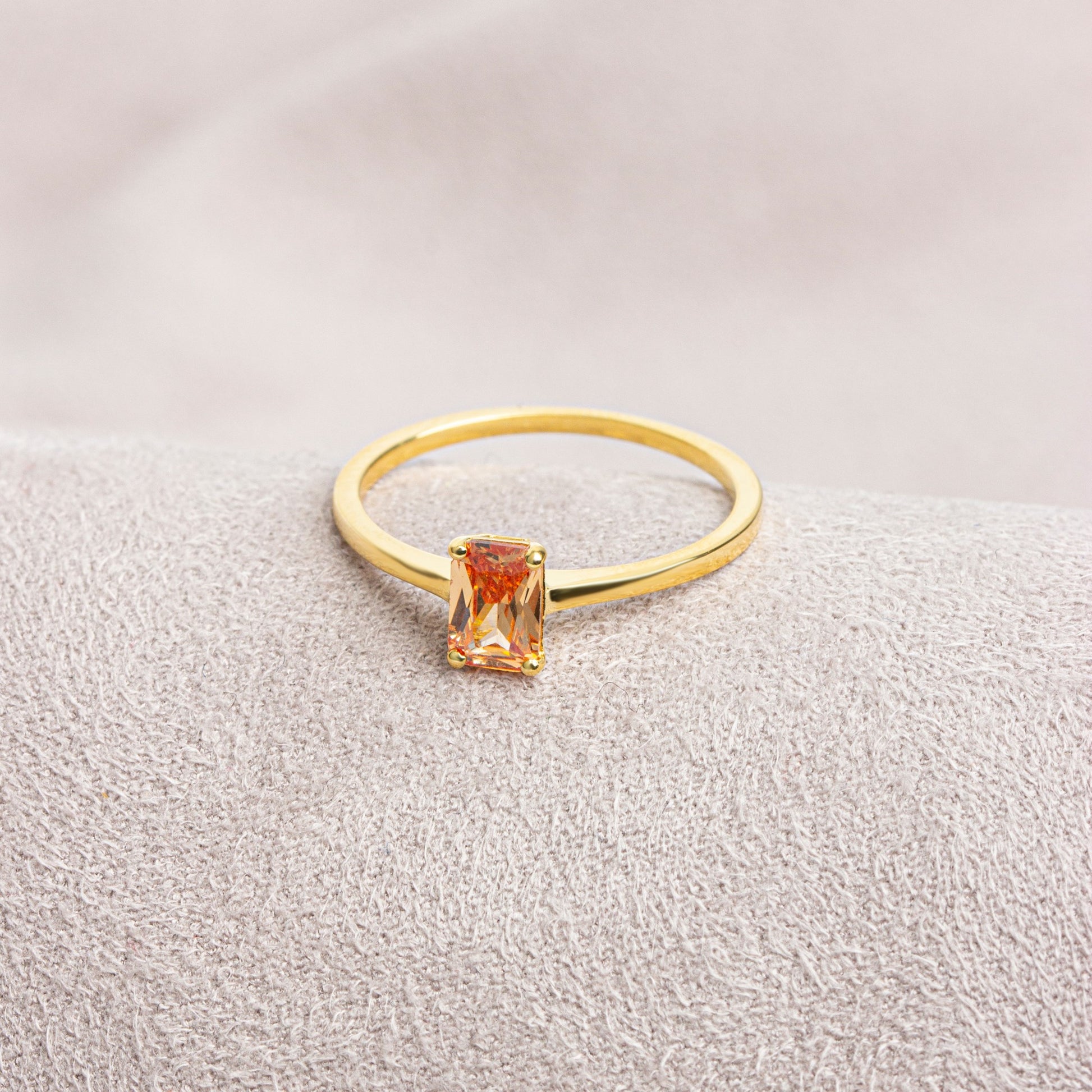 Rectangle Citrine Ring in 14K Solid Gold | November Birthstone Queen Jewelry Rings