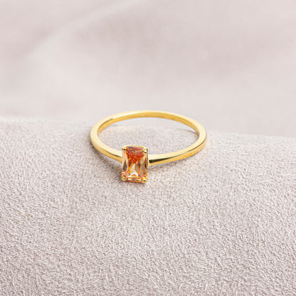 Rectangle Citrine Ring in 14K Solid Gold | November Birthstone Queen Jewelry Rings