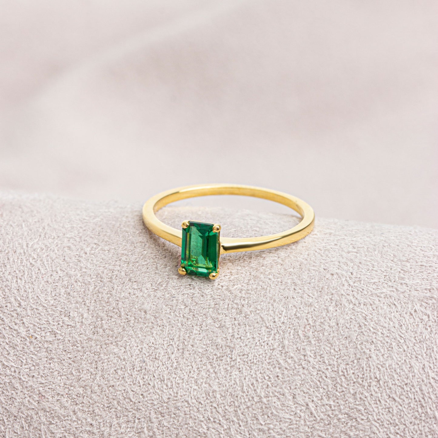 Rectangle Emerald Ring in 14K Solid Gold | May Birthstone Queen Jewelry Rings
