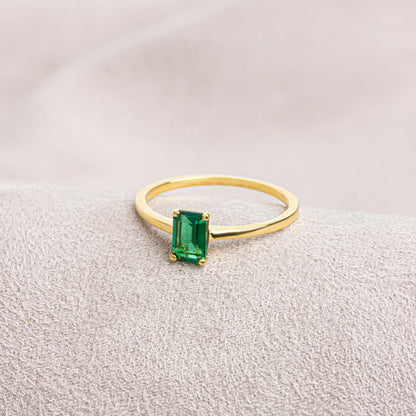 Rectangle Emerald Ring in 14K Solid Gold | May Birthstone Queen Jewelry Rings