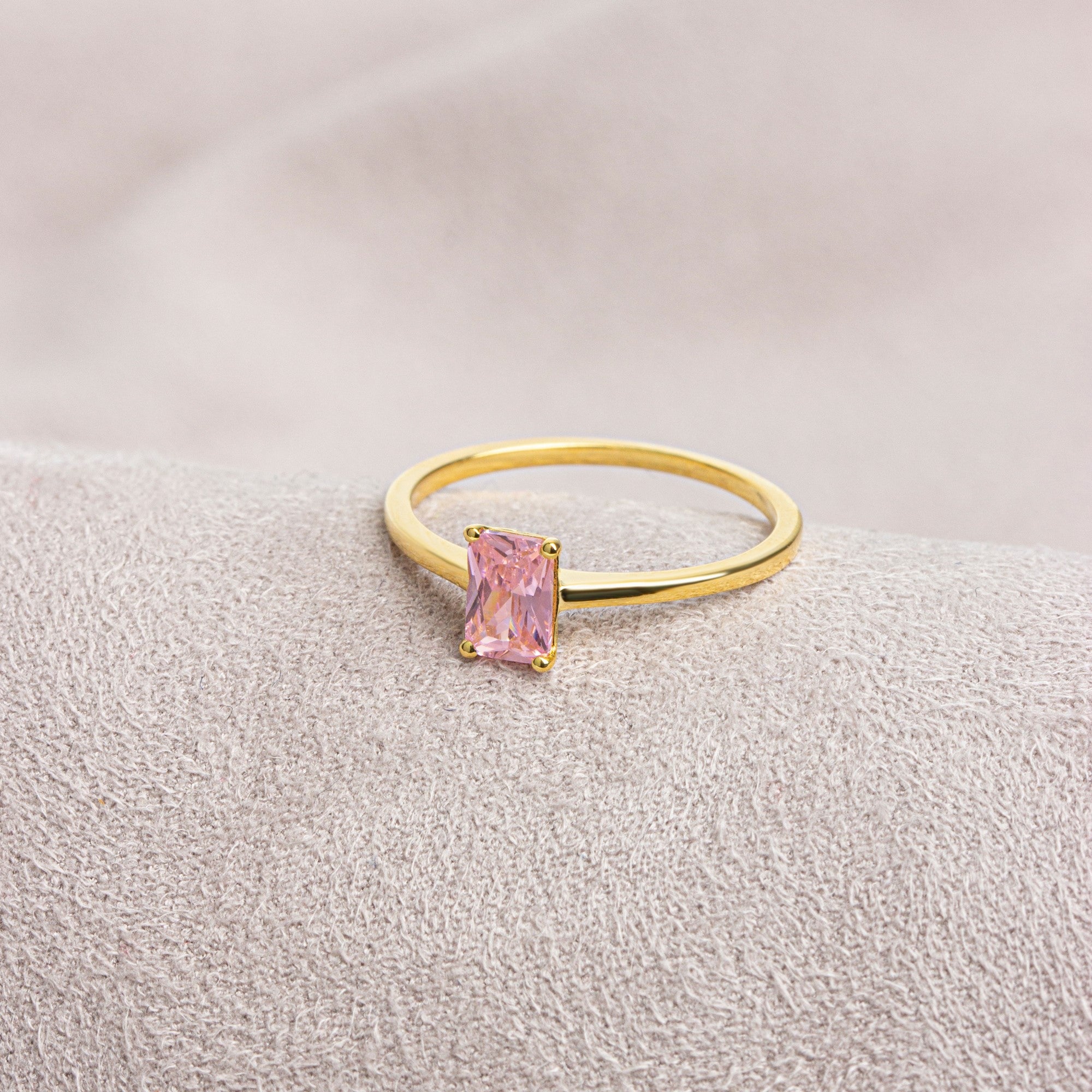 Rectangle Pink Tourmaline Ring in 14K Solid Gold | October Birthstone Queen Jewelry Rings