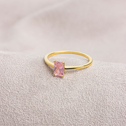 Rectangle Pink Tourmaline Ring in 14K Solid Gold | October Birthstone Queen Jewelry Rings