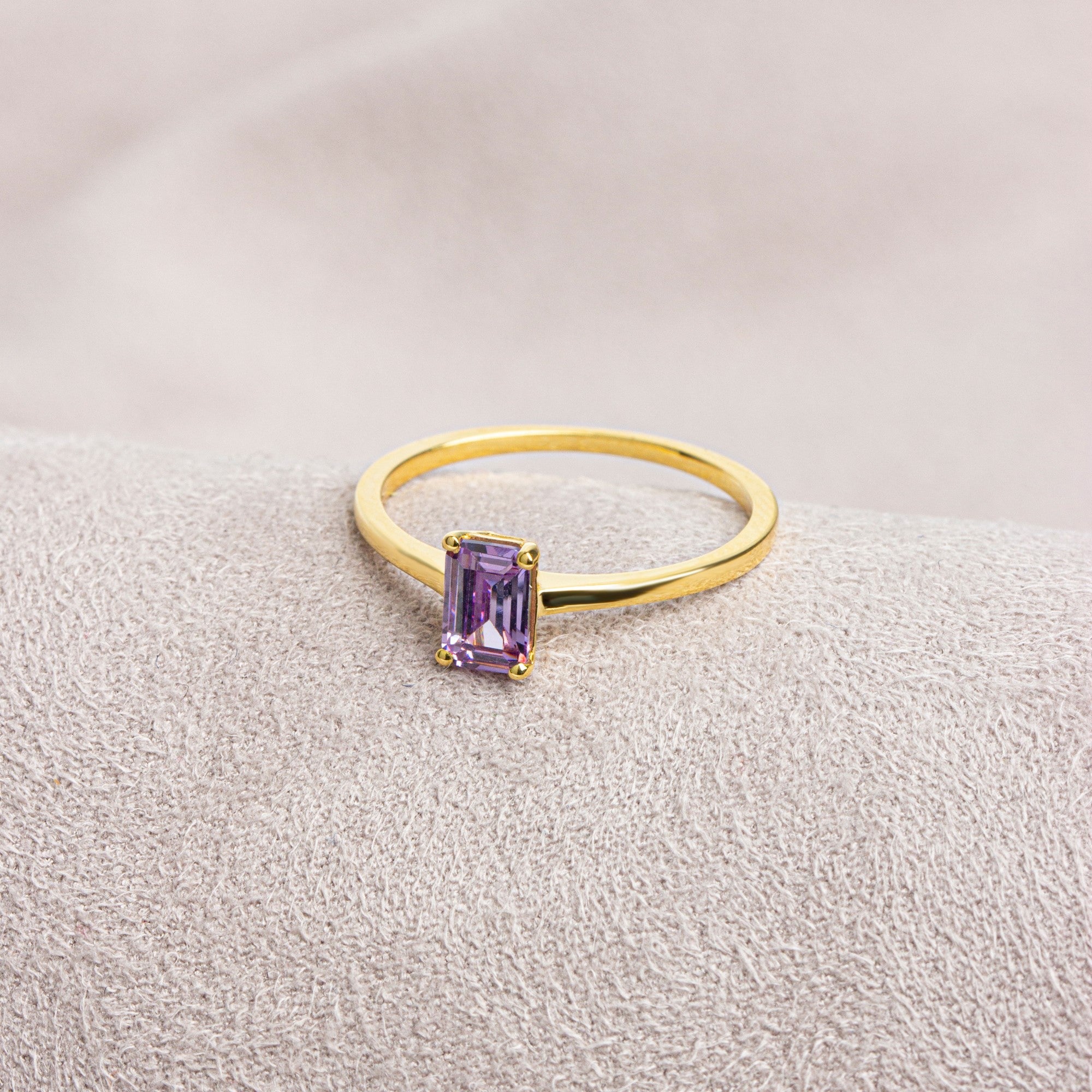Rectangle Alexandrite Ring in 14K Solid Gold | June Birthstone Queen Jewelry Rings