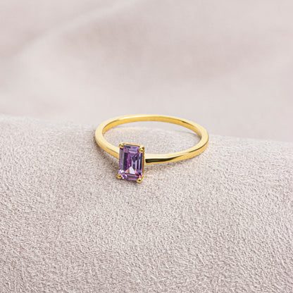 Rectangle Alexandrite Ring in 14K Solid Gold | June Birthstone Queen Jewelry Rings