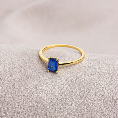 Rectangle Sapphire Ring in 14K Solid Gold | September Birthstone Queen Jewelry Rings