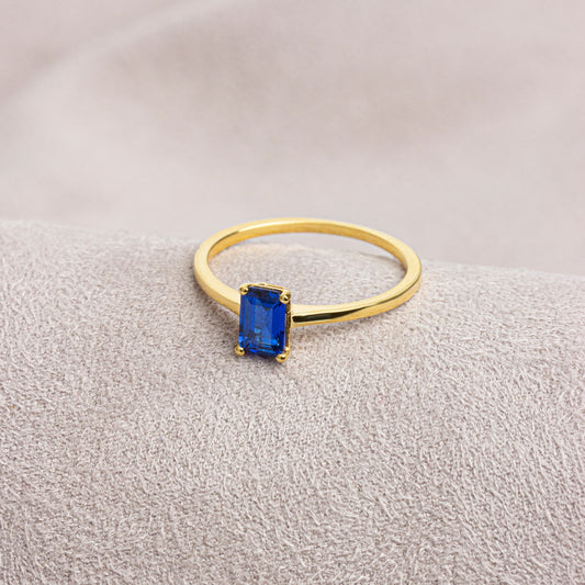 Rectangle Sapphire Ring in 14K Solid Gold | September Birthstone Queen Jewelry Rings
