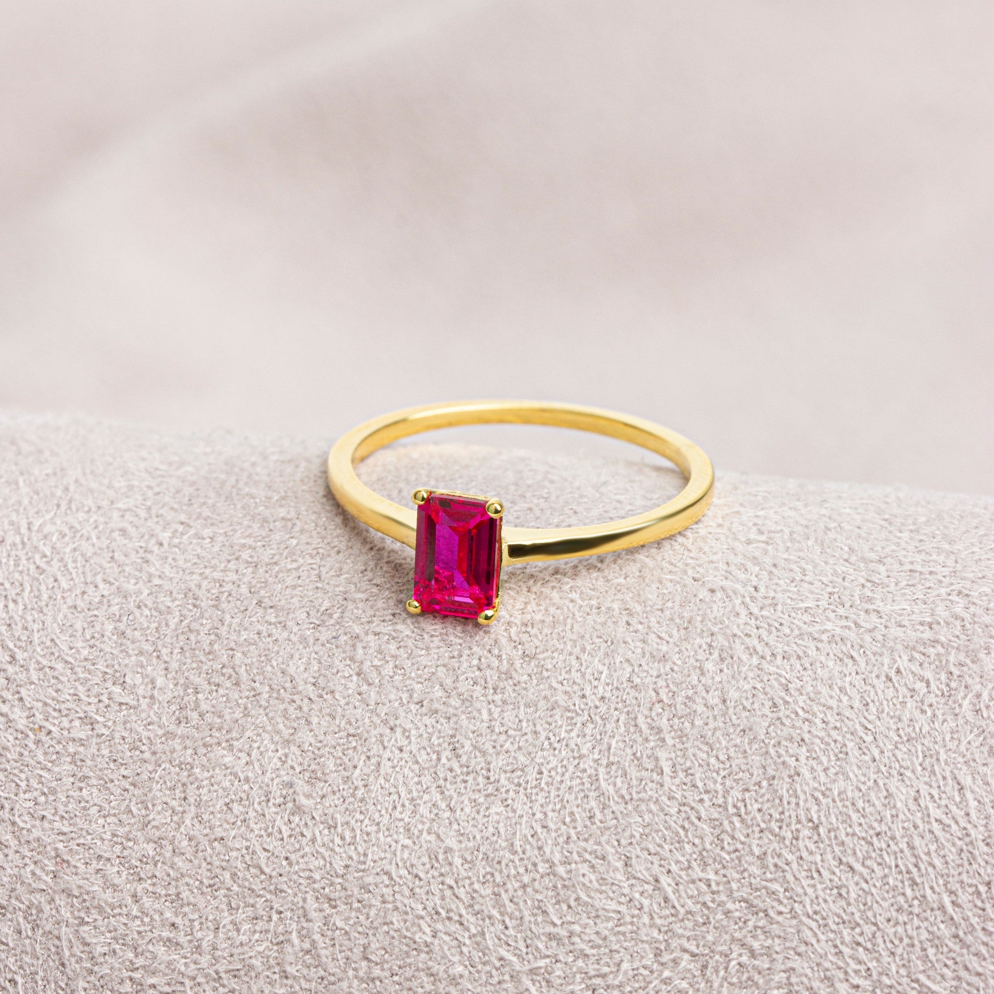 Rectangle Ruby Ring in 14K Solid Gold | July Birthstone Queen Jewelry Rings