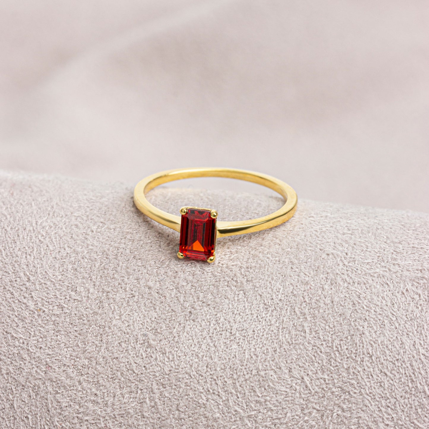 Rectangle Garnet Ring in 14K Solid Gold | January Birthstone Queen Jewelry Rings