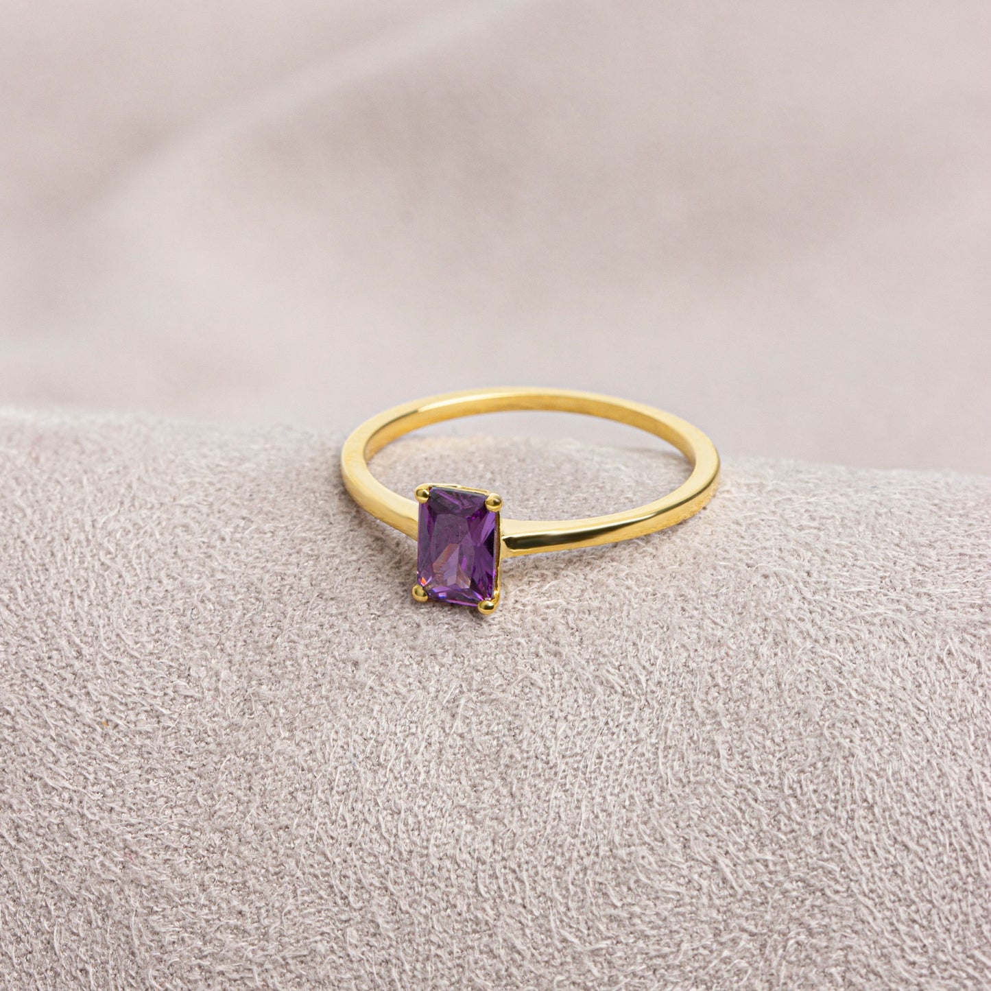 Rectangle Amethyst Ring in 14K Solid Gold | February Birthstone Queen Jewelry Rings
