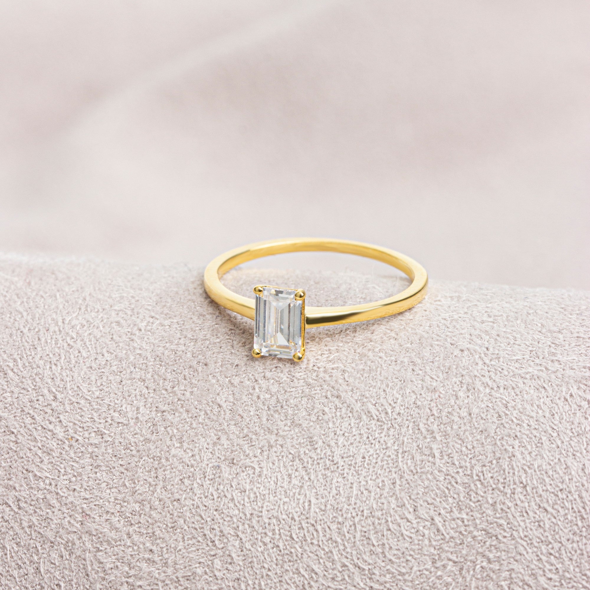 Rectangle White Topaz Ring in 14K Solid Gold | April Birthstone Queen Jewelry Rings