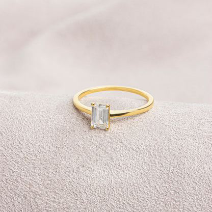 Rectangle White Topaz Ring in 14K Solid Gold | April Birthstone Queen Jewelry Rings