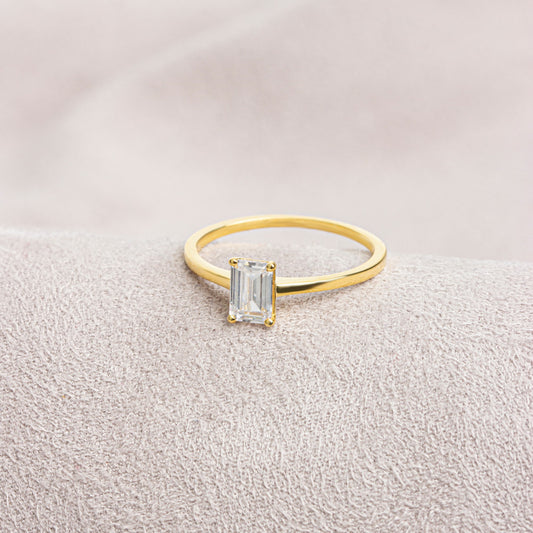 Rectangle White Topaz Ring in 14K Solid Gold | April Birthstone Queen Jewelry Rings