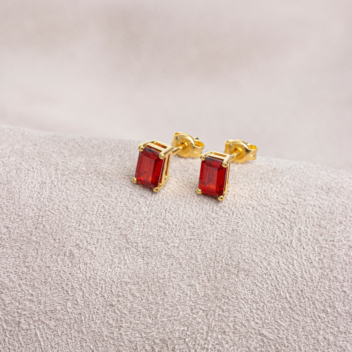 Garnet Rectangle Stud Earring in 10K/14K Solid Gold, January Birthstone