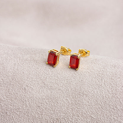 Garnet Rectangle Stud Earring in 10K/14K Solid Gold, January Birthstone